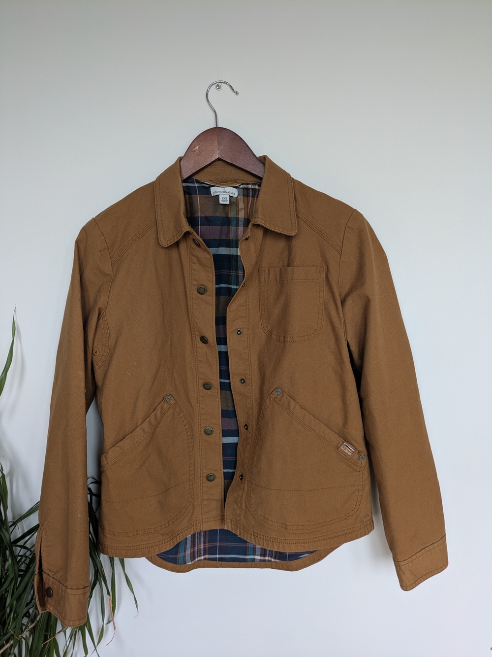 L.L.Bean Signature Brown Canvas Chore Barn Jacket Plaid Lined XXS